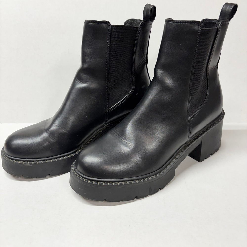 Madden Girl Women's Platform Chelsea Boots Faux Leather Black 10M Lug Sole Block